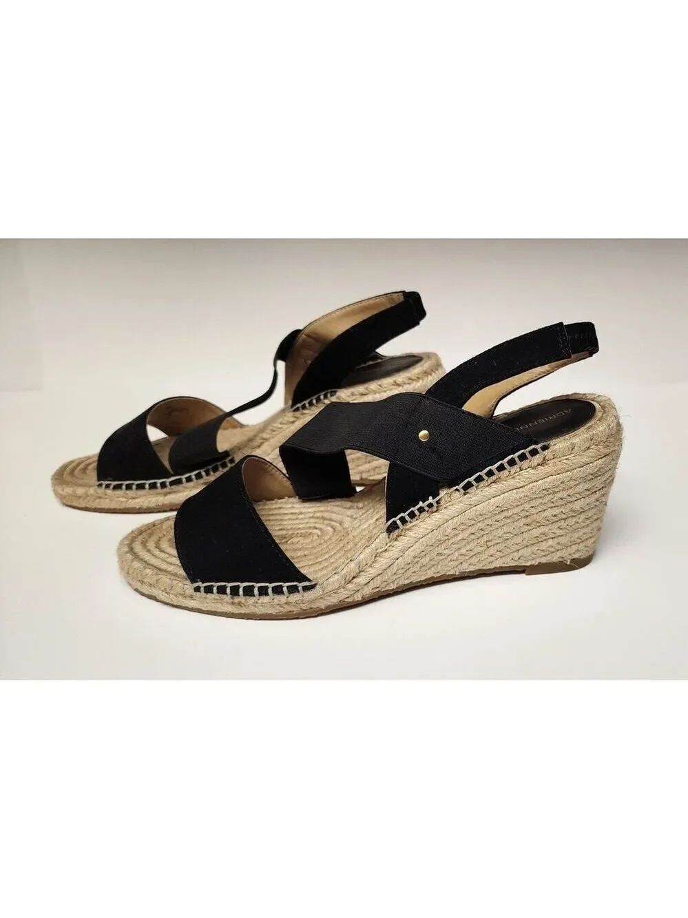 Adrienne Vittadini Black Espadrille Wedge Sandal Size 10M